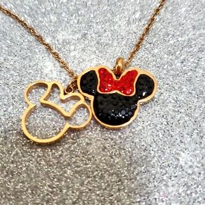 Rose Gold Double Pendant Minnie Mouse Necklace